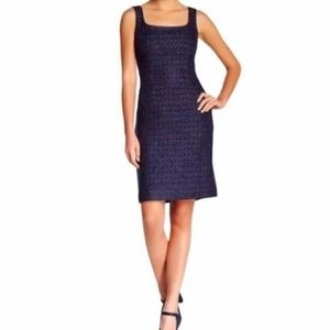 Tory Burch Navy Houndstooth Tweed Metallic Emma Dress Size 4